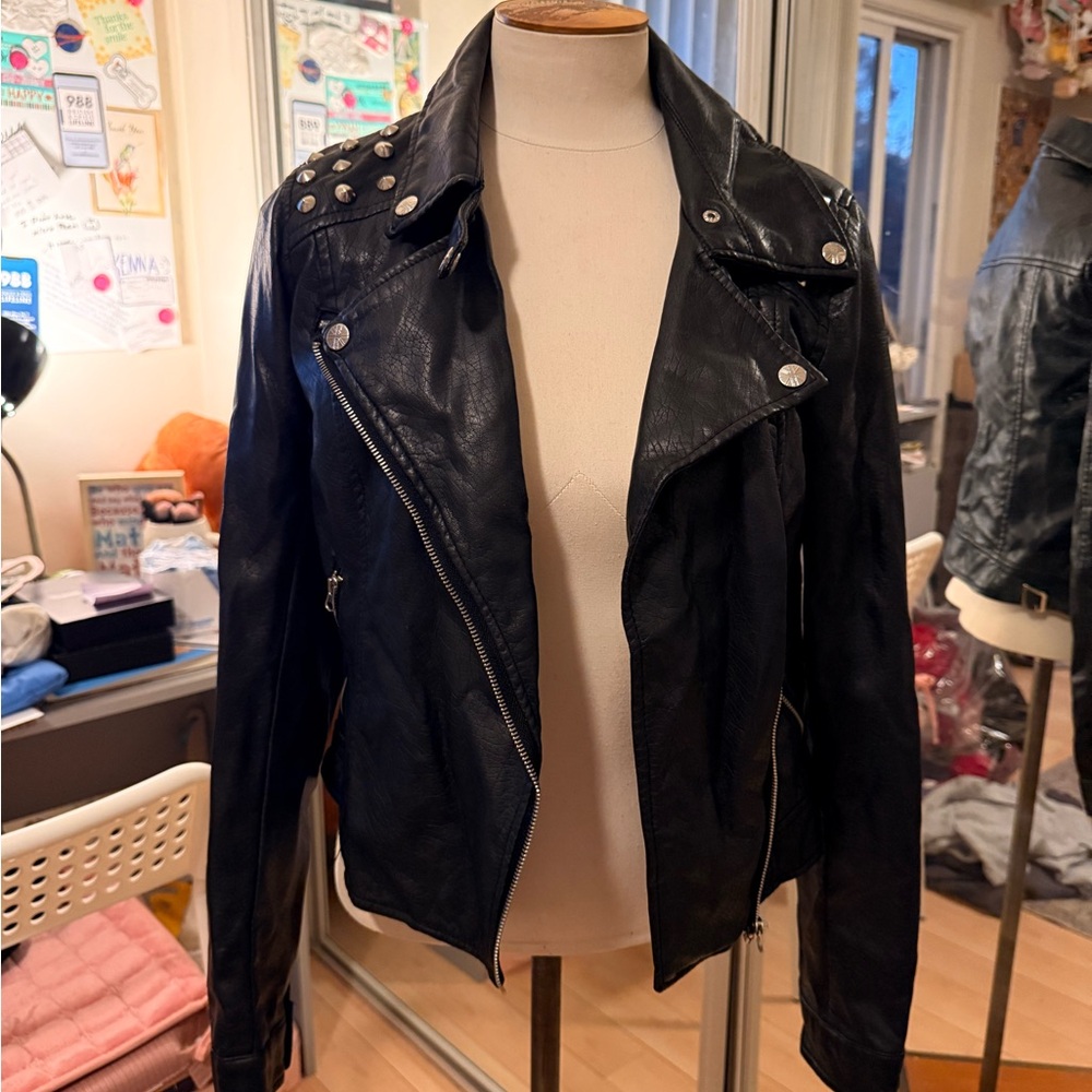 Miss London Black Studded Leather Jacket
